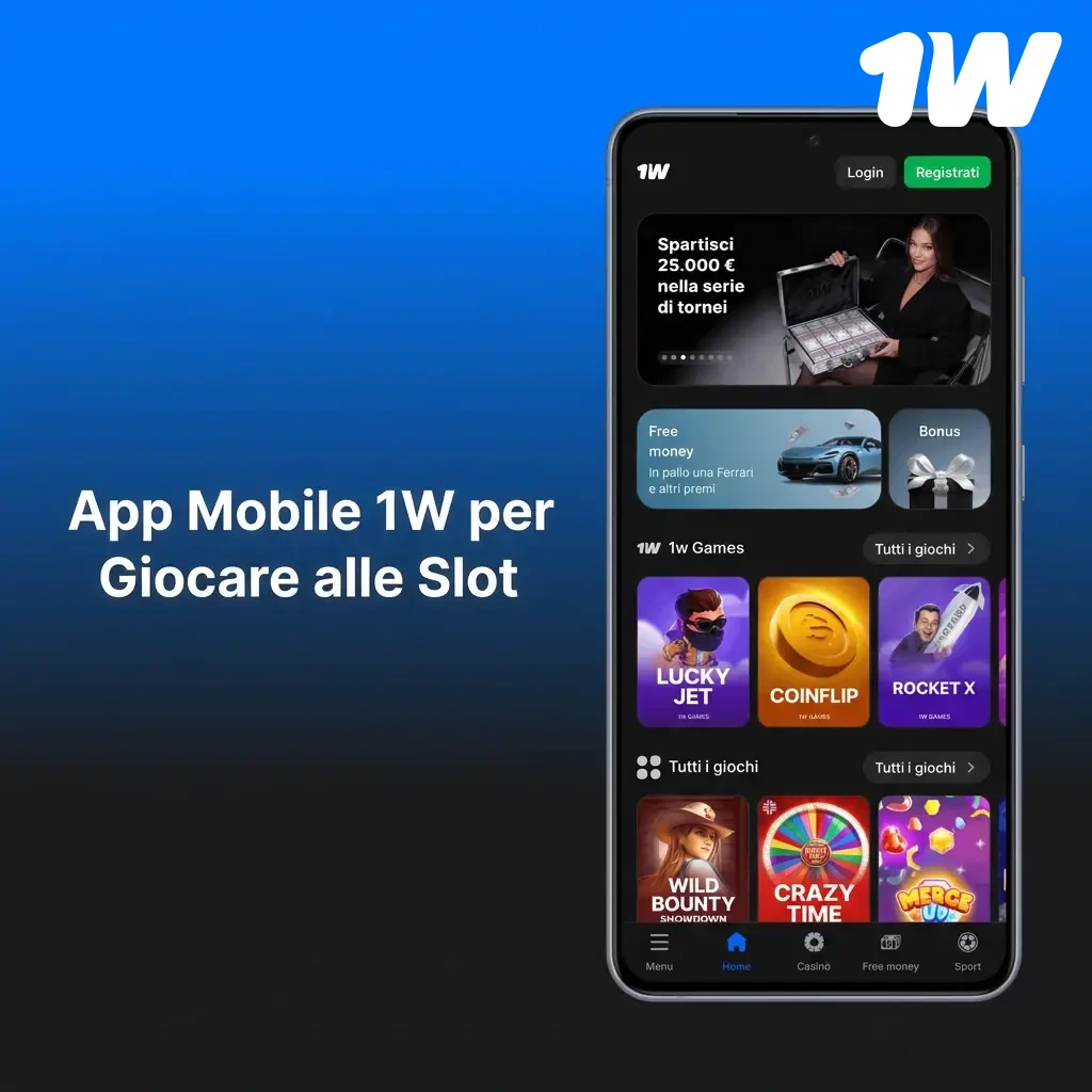 App mobile 1w per slot: interfaccia touch, installazione su Android e iOS, gameplay completo con demo e soldi reali.