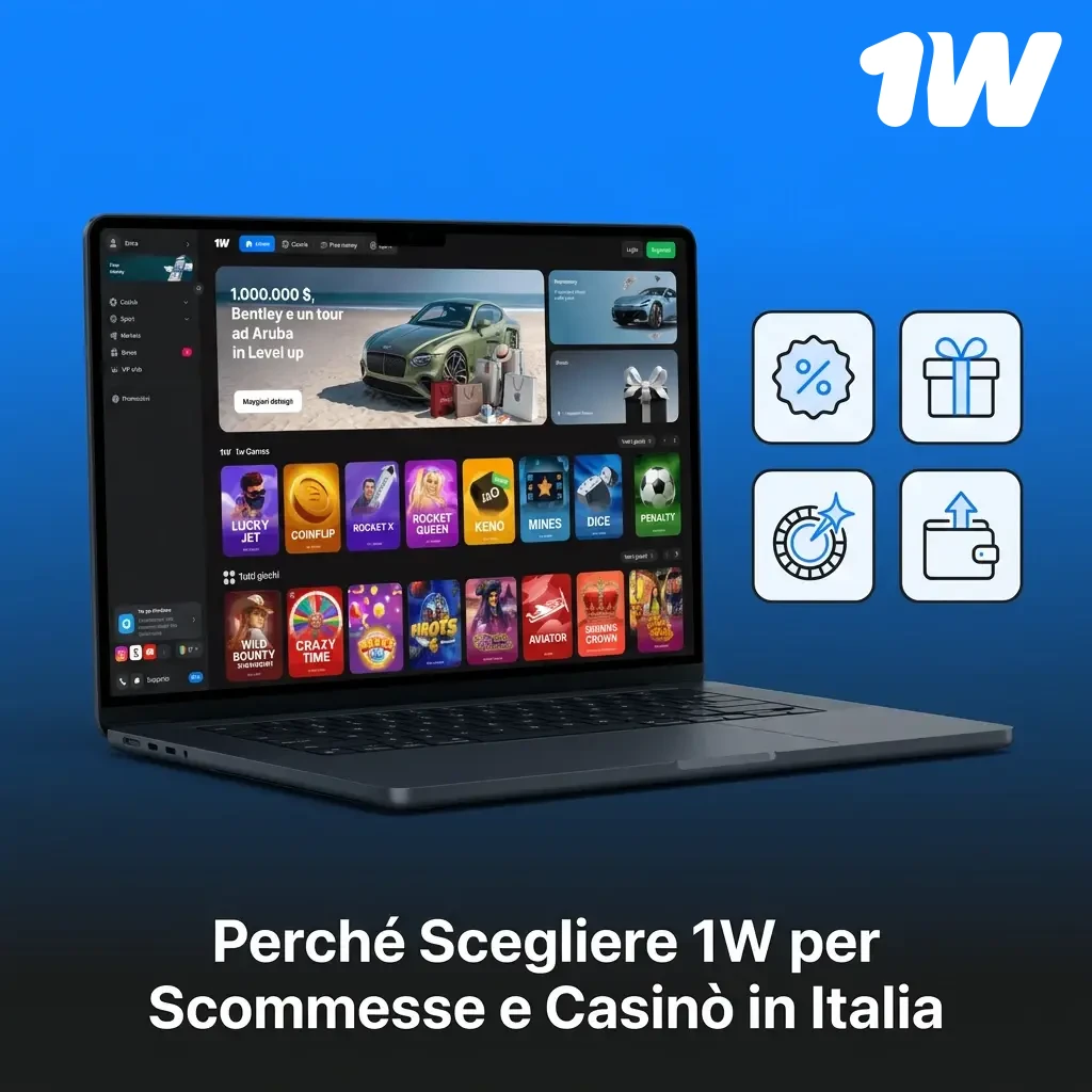 Piattaforma 1w per scommesse e casinò in Italia con quote competitive, crypto e bonus dal primo deposito.