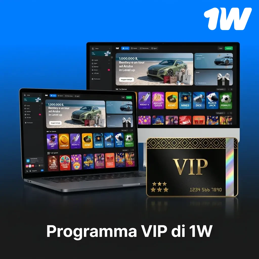 Programma VIP 1w: vantaggi esclusivi per i giocatori più attivi in Italia con bonus e limiti di prelievo elevati.
