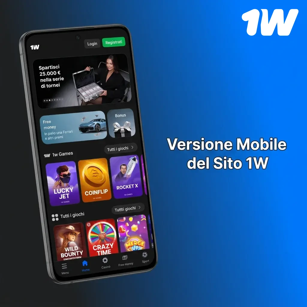 Versione mobile 1w ottimizzata per browser su smartphone e tablet, compatibile con Safari, Chrome e Firefox.