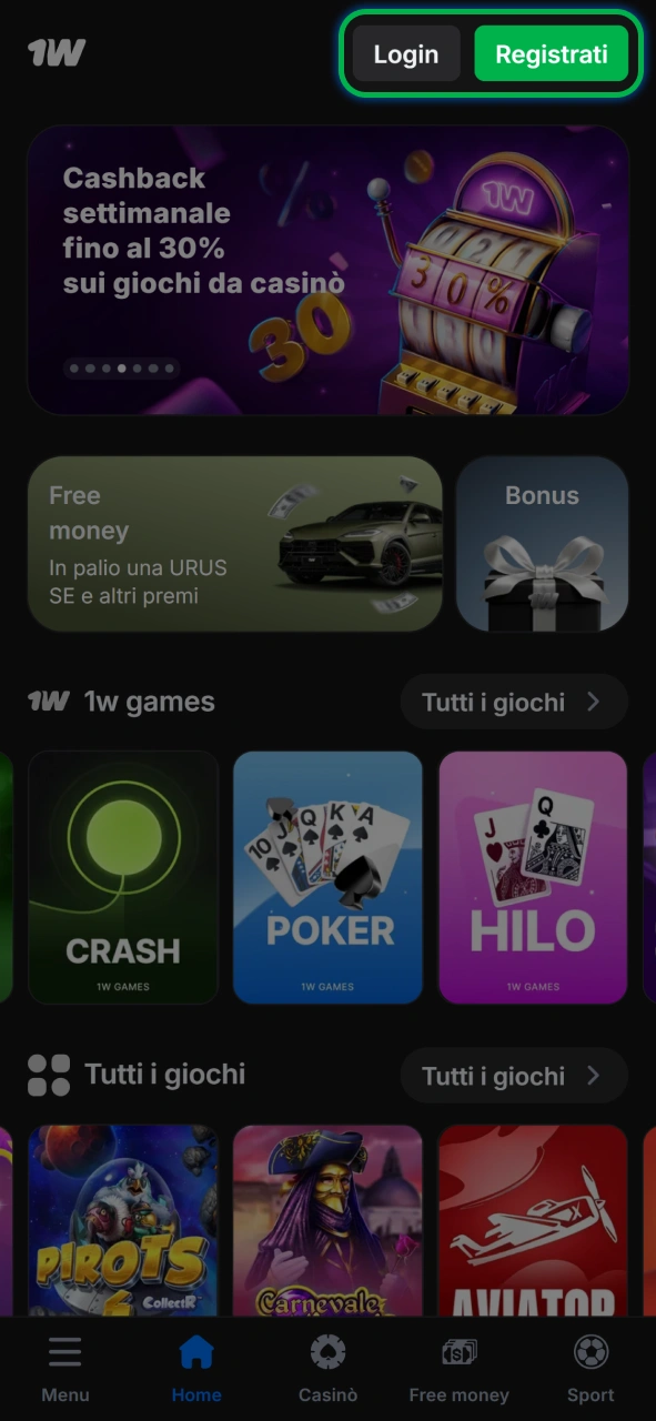 Registrati in pochi istanti tramite l'interfaccia ottimizzata dell'app iOS di 1w.