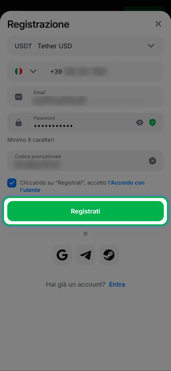 Crea un nuovo profilo giocatore per accedere a tutte le sezioni del casinò online di 1w.