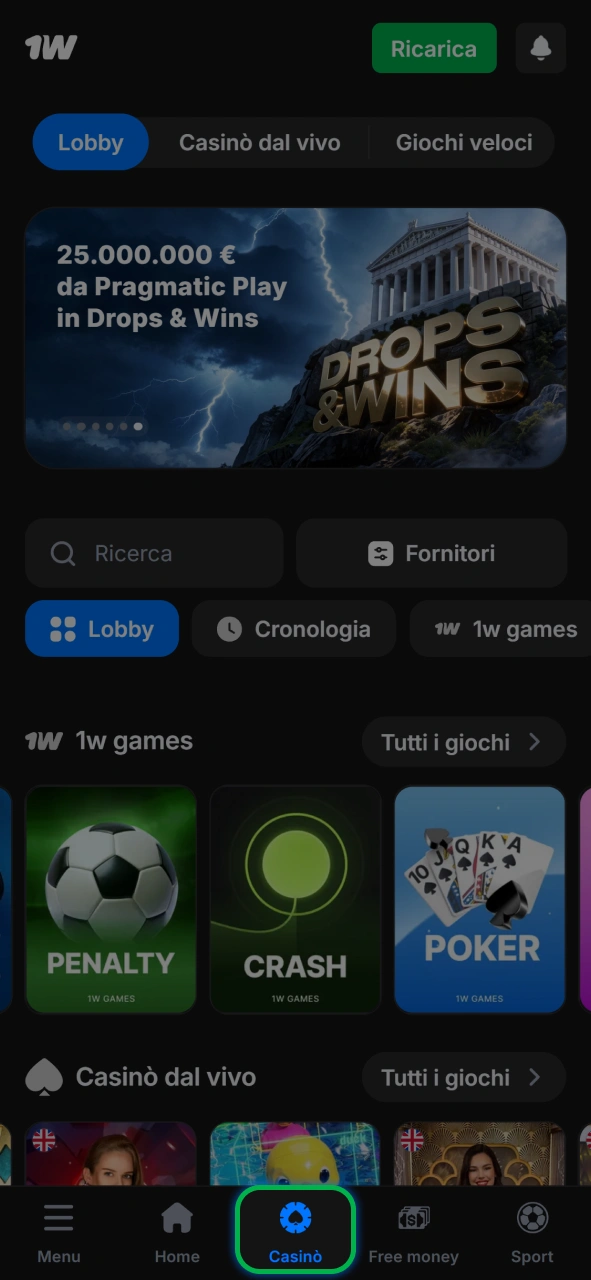 Scegli il tuo gioco preferito tra le centinaia di opzioni disponibili su 1w casinò.