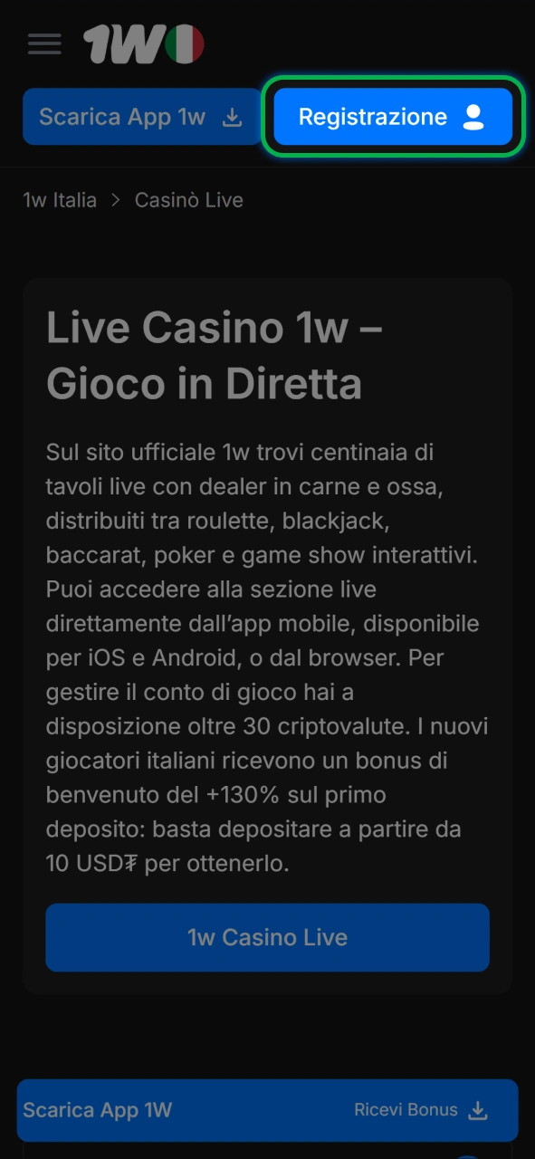 Clicca per sederti ai tavoli con croupier dal vivo nel casinò live professionale di 1w.