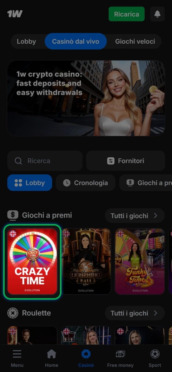 Esplora la sezione dedicata ai giochi dal vivo per un'esperienza realistica su 1w.