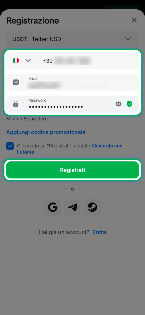 Crea un account su 1w ricordandoti di inserire un codice promozionale valido.
