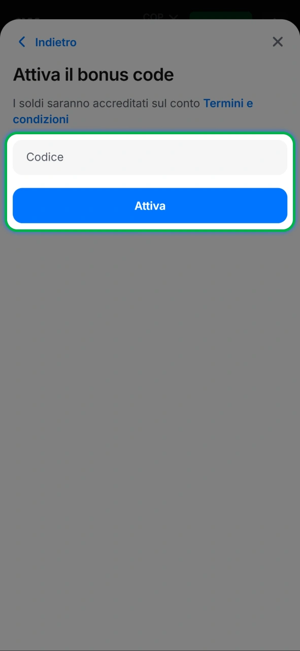 Inserisci il codice promozionale nell'apposito campo durante la ricarica su 1w.