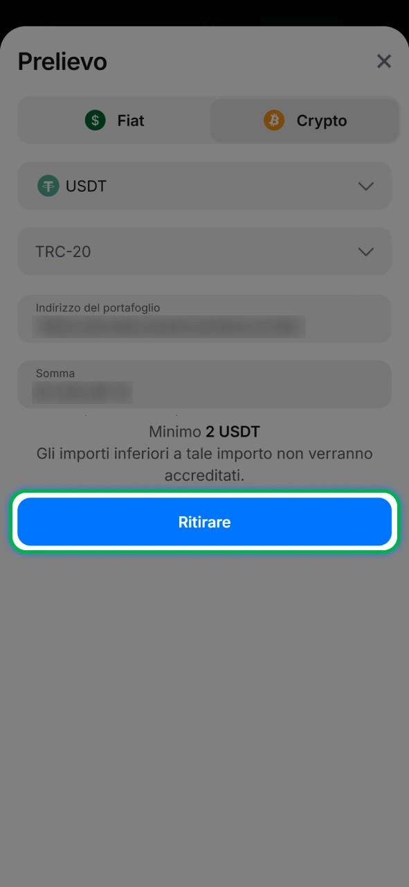 Conferma la richiesta di trasferimento fondi dal tuo account di gioco 1w al tuo conto.