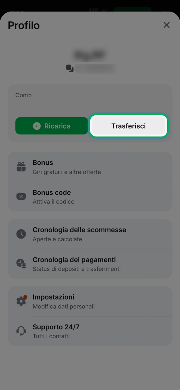 Naviga nella sezione dedicata ai prelievi di 1w per monitorare lo stato delle tue richieste.