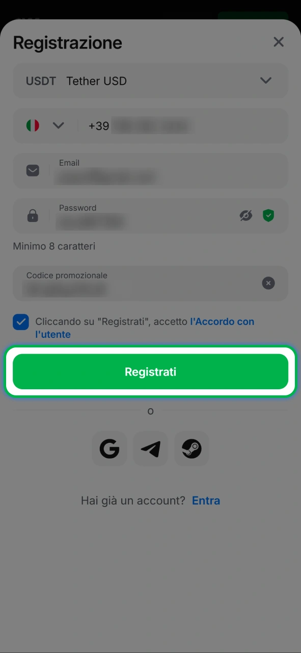 Completa il modulo di iscrizione in pochi passaggi per iniziare la tua avventura su 1w.