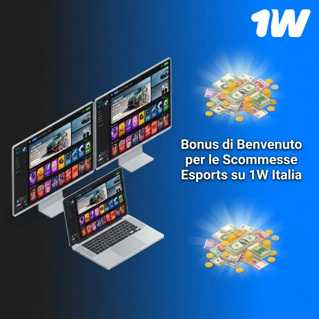Bonus di benvenuto 1W Italia per scommesse esports: +130% sul primo deposito da 10 USD₮